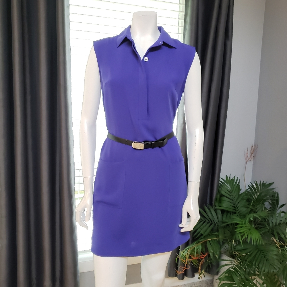 Purple Belted Collar Dress
